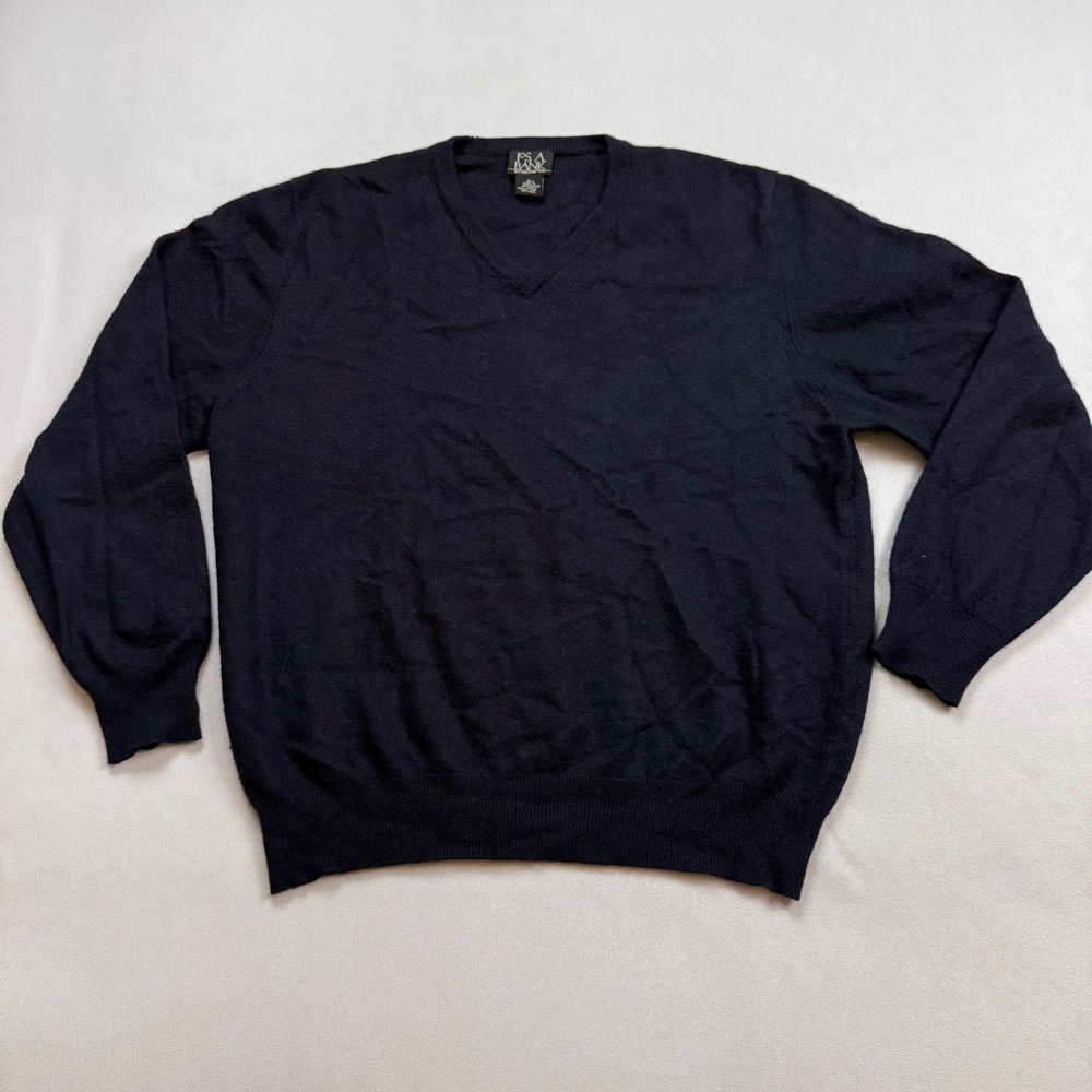 Jos A Bank Mens Med MIdnight Navy Blue 100% Cashmere V-Neck Sweater Long Sleeve
